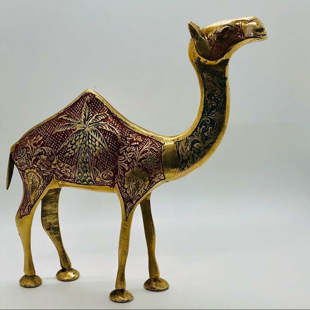 Brass Camel with delicate painted engraving!